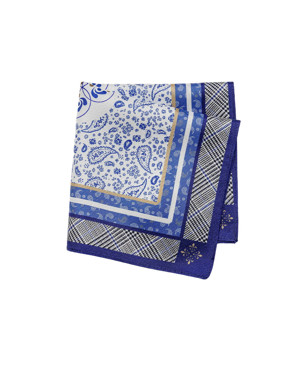 Fehér-kék paisley mintás selyem díszzsebkendő