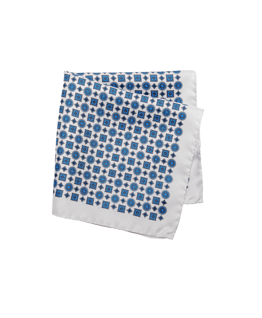 Fehér-kék apró mintás selyem díszzsebkendő