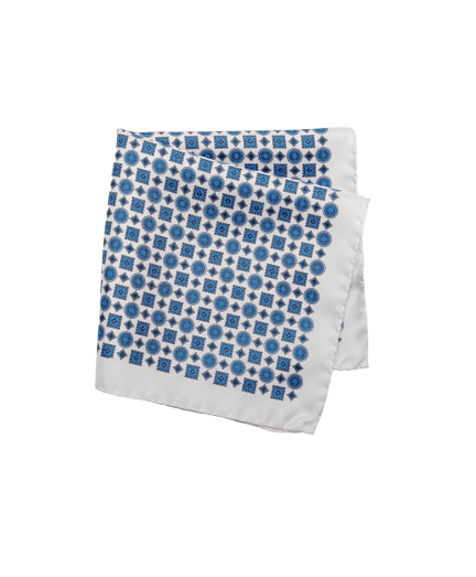 Fehér-kék apró mintás selyem díszzsebkendő