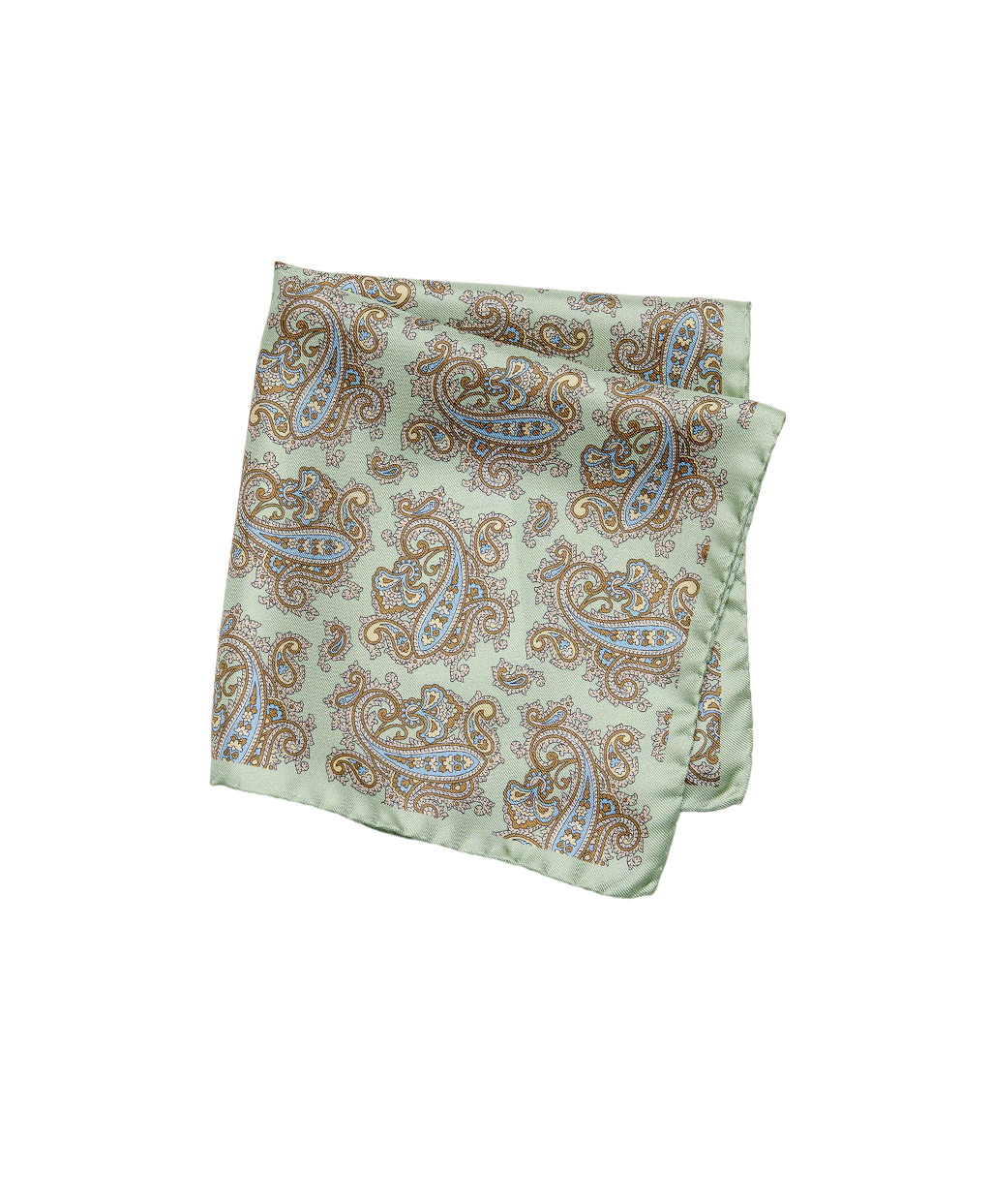 Halványzöld paisley mintás selyem díszzsebkendő